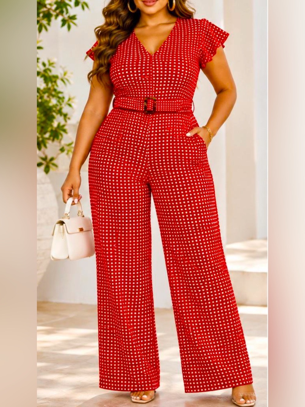 Red Polka Dot Wide-Leg Jumpsuit S
